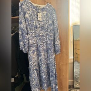 Elegant Blue and White Long Sleeve Dress